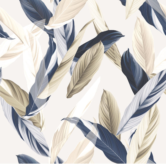 Beige & Navy Feathers - High Quality Vector Print